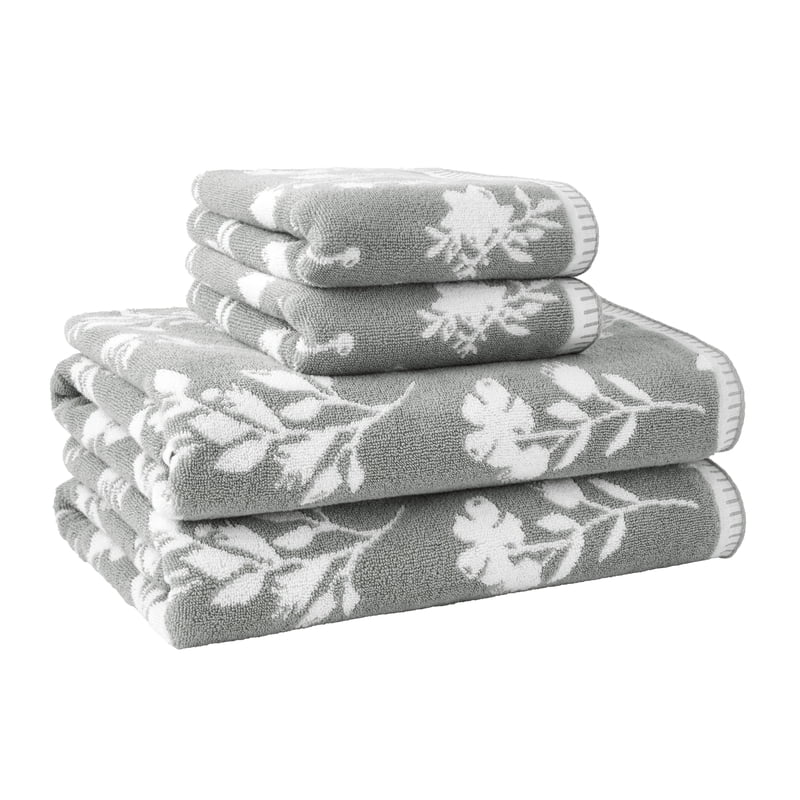 Blue 4-Piece Floral Bath Towel Set - 100% Cotton, Soft & Absorbent