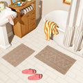 Floral Block Scallop 2-Piece Cotton Bath Rug Set Fawn - Non-Slip, 17x24 & 20x30 Inches