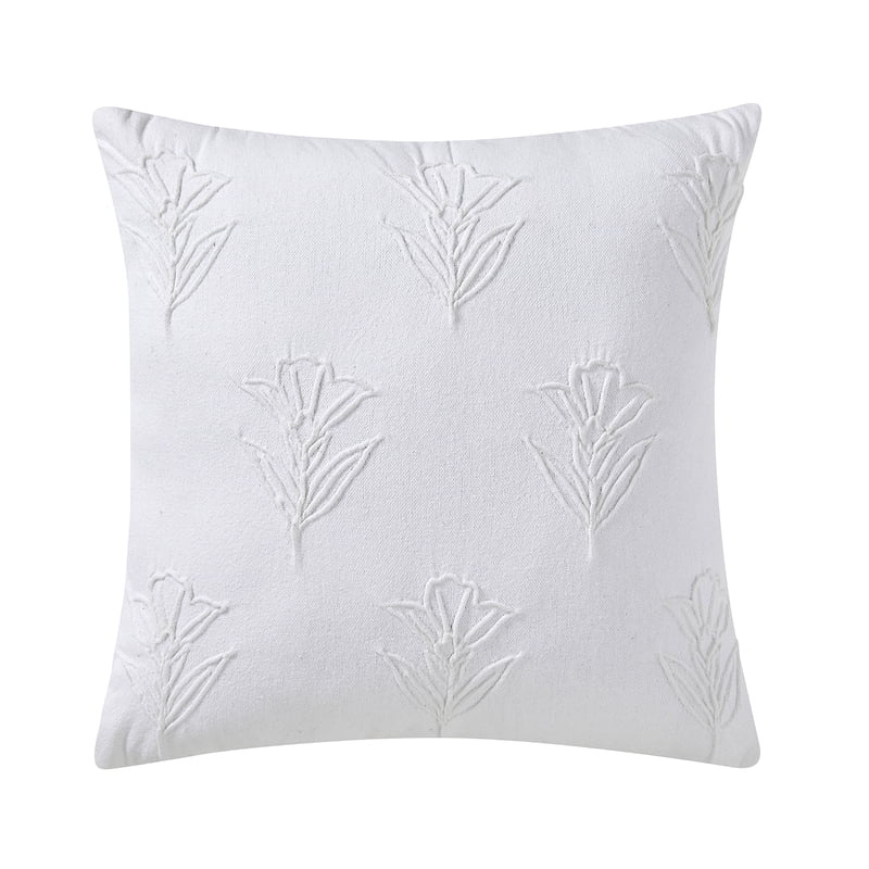 White Floral Pleated Cotton Decorative Pillow 20x20 for Bed & Sofa - Drew Barrymore