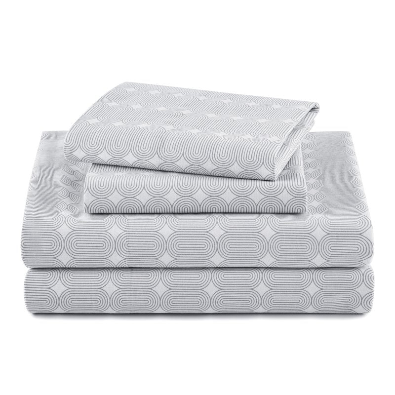 Geometric King Sheet Set - Cornflower Blue 4-Piece Cotton Percale Bedding