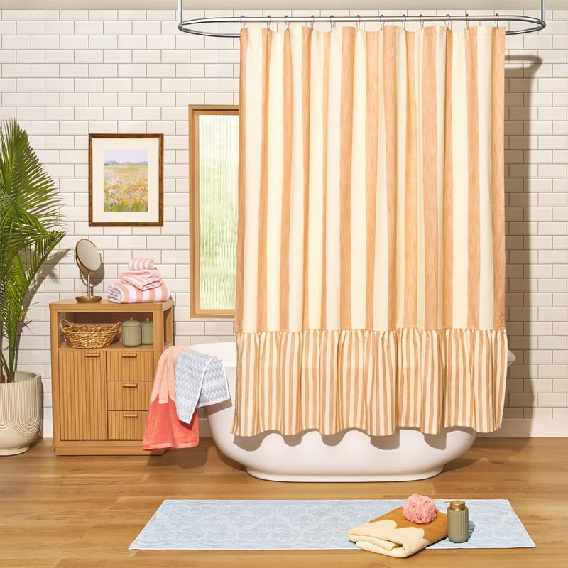 Beautiful Amber Yellow Mix & Match Stripe Shower Curtain 72x72 Inches