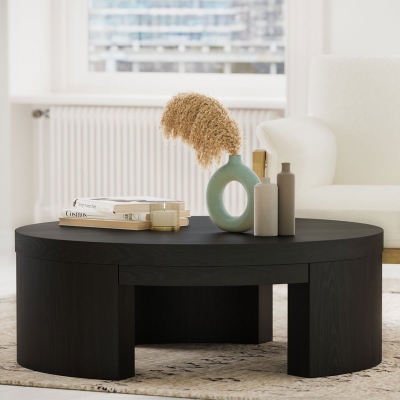 Modern Round Coffee Table - 40-Inch Rich Black Finish