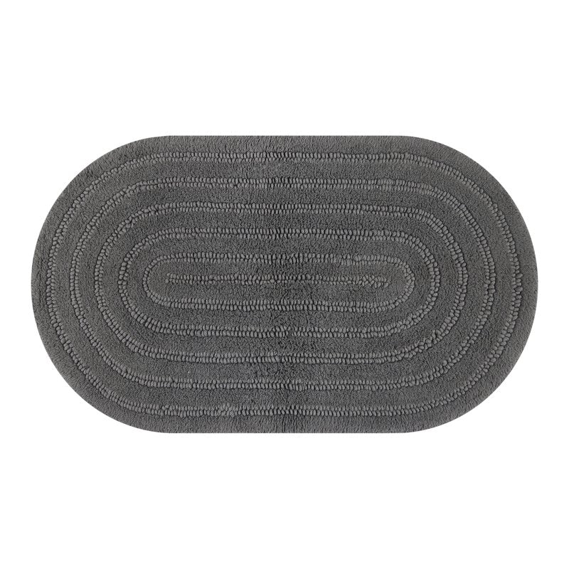 Oval Cotton Bath Rug - Charcoal Gray 20 x 34 Inch Bathroom Mat - Drew Barrymore