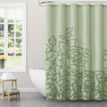 Sage Green Botanical Branch Chenille Cotton Shower Curtain - 72 x 72 Inches