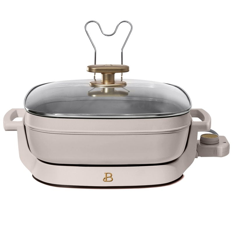 5 in 1 Electric Skillet - Expandable 7 Qt with Glass Lid, Porcini Taupe
