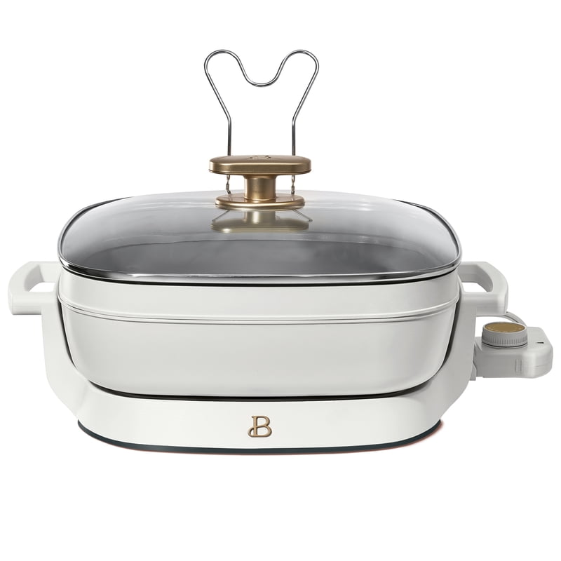 5-in-1 Electric Skillet - Expandable 7 Qt with Glass Lid, White Icing