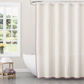 Pink Shower Curtain 72x72 Inches with Taupe Stripes and Contrast Trim - Cotton-Polyester Blend