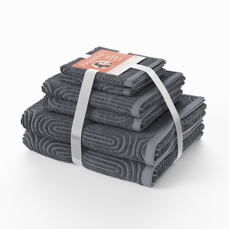 Textured Cotton Bath Towel Set - 6 Piece Charcoal Gray Variation of THIS listing