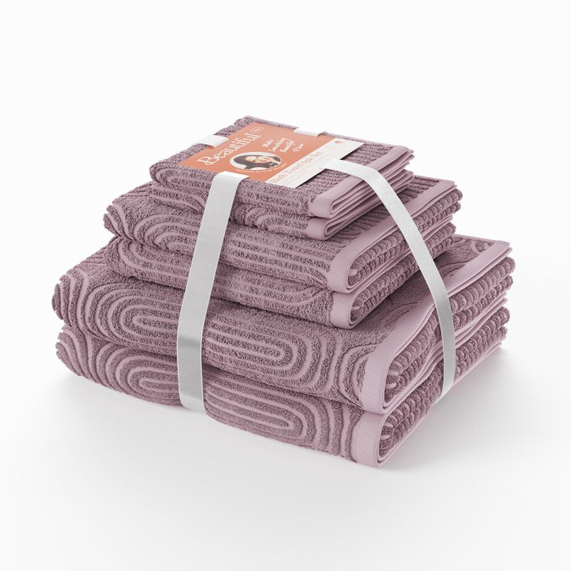 Beautiful by Drew Barrymore 6-Piece Textured Cotton Bath Towel Set - Rose Pink, Includes 2 Bath Towels, 2 Hand Towels, 2 Washcloths, Variation of THIS listing