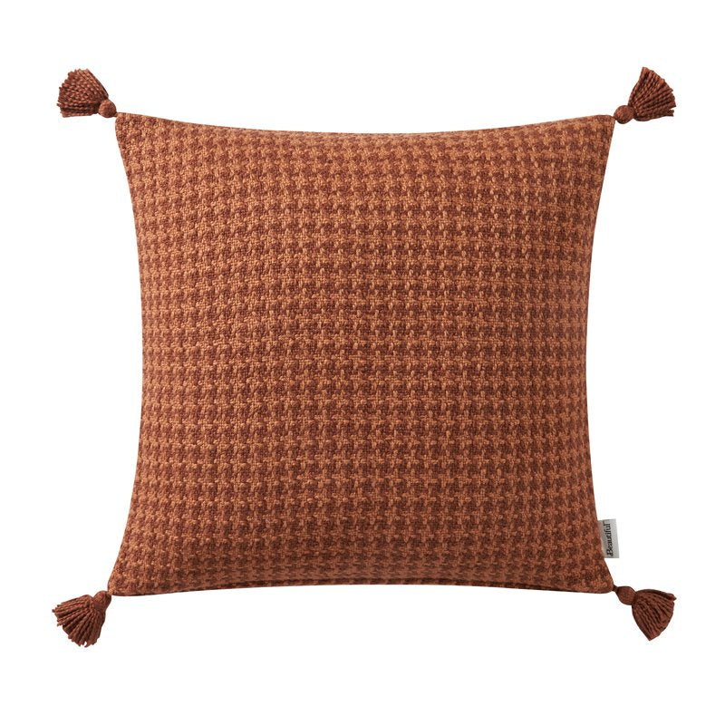 Rust 22x22 Inch Houndstooth Cotton Decorative Pillow with Tassels - Drew Barrymore