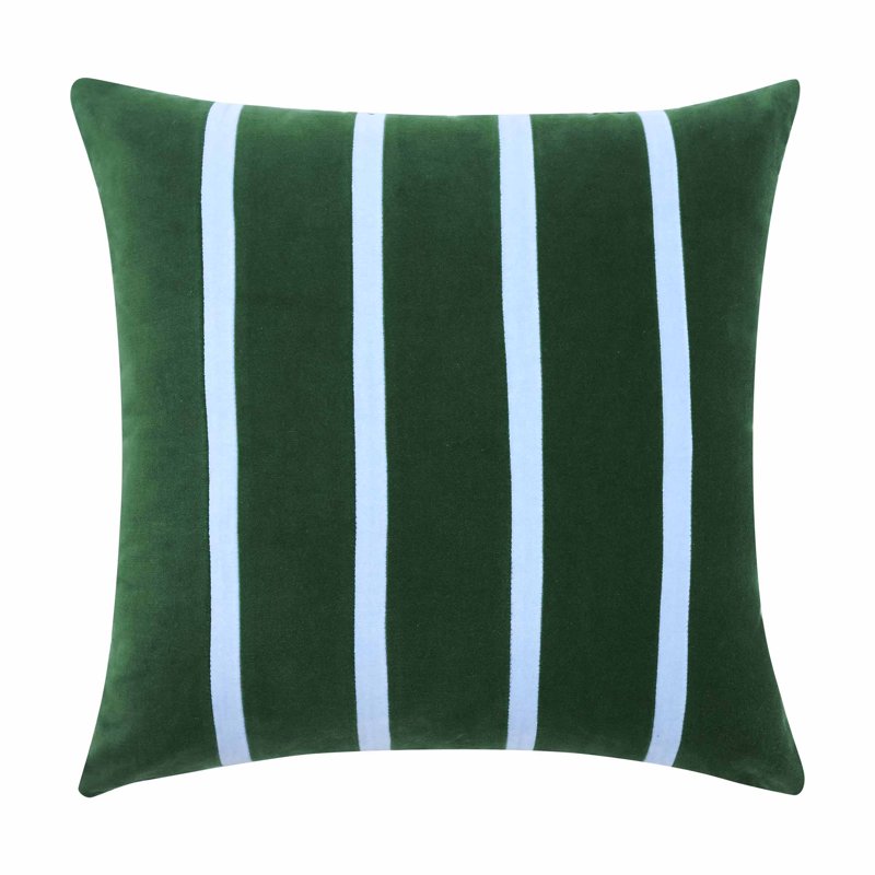 Thyme Green Stripe Velvet Decorative Throw Pillow – 20x20 Inches