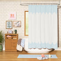 Hydrangea Blue Scallop Gauze Shower Curtain - 72x72 Inches, Cotton, Drew Barrymore
