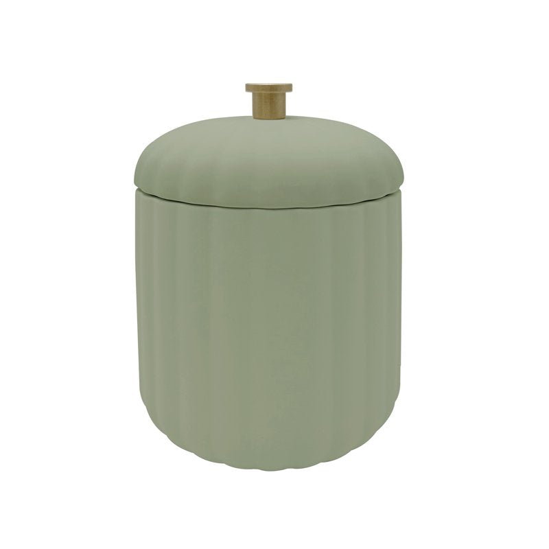 Bathroom Canister with Lid - Green Ceramic Storage Jar - Compact & Modern