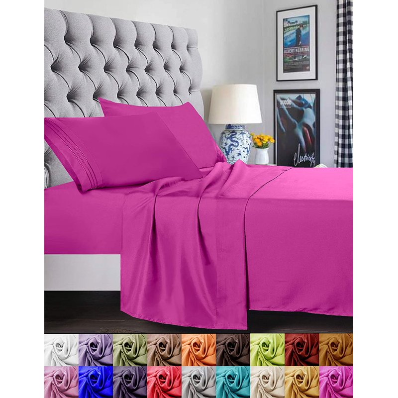 Queen Pink Brushed Microfiber Bed Sheet Set with Deep Pockets - Easy Fit & Breathable Cooling Bedding