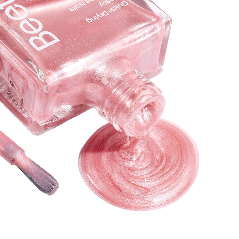 Pink Rose Pearl Shimmer Nail Polish - 15ml Quick-Dry Long-Lasting Lacquer