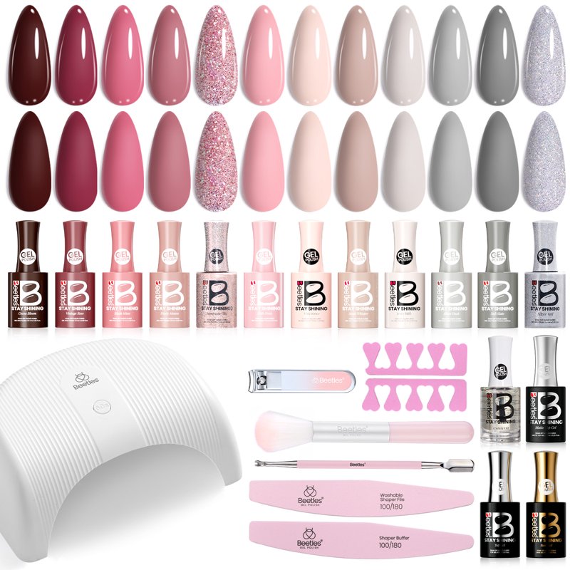 Gel Nail Polish Starter Kit with UV Lamp - 12 Piece Cozy Elegance Set
