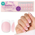 Press On Nails - 150 Pcs Pink Short Square French Tips, No File Needed