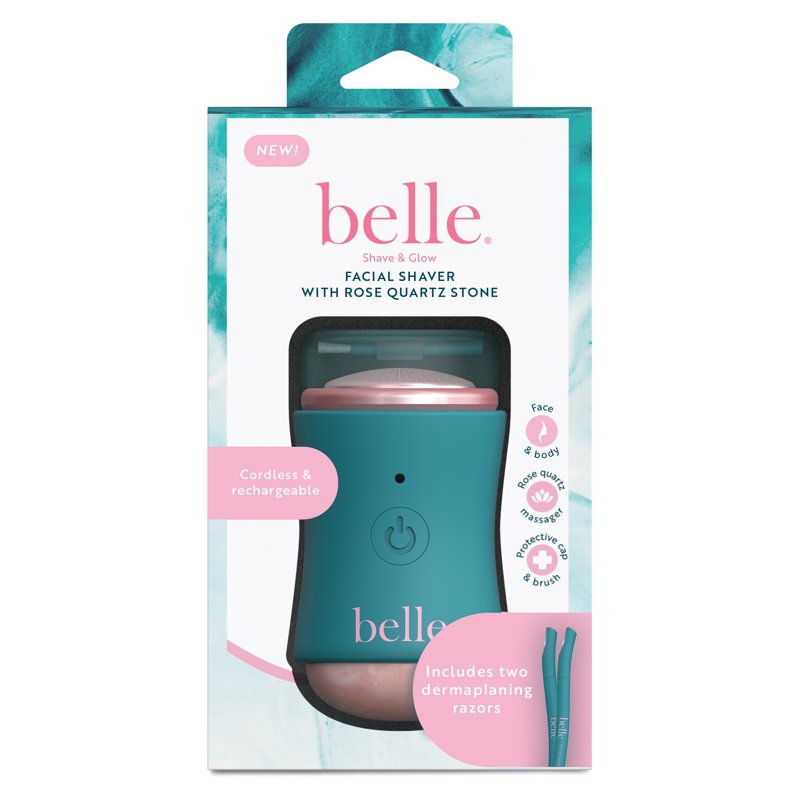 Women's Electric Facial Shaver with Rose Quartz Massager & 2 Dermaplaning Razors