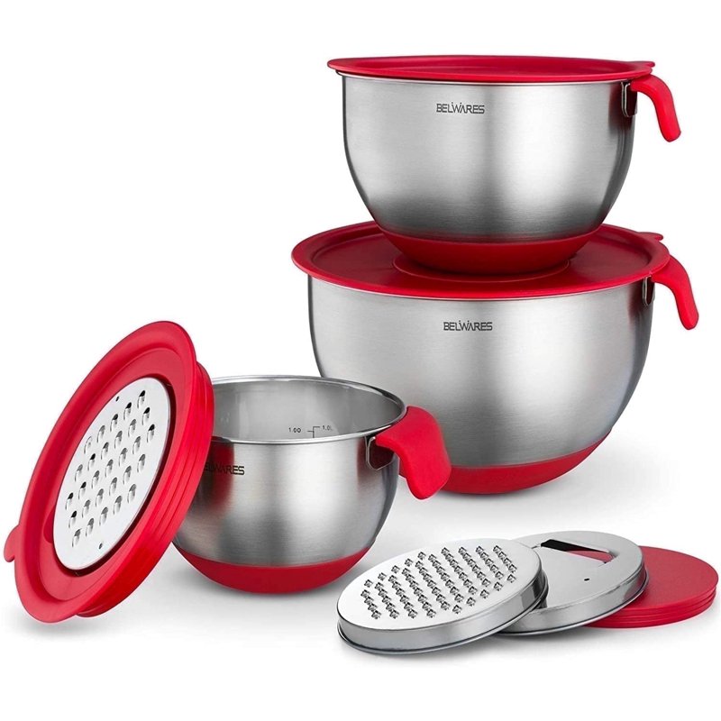 Stainless Steel Mixing Bowls Set of 3 with Airtight Lids