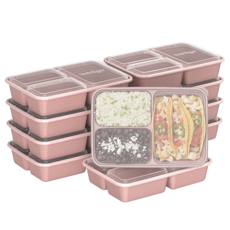 Reusable Meal Prep Containers - 20-Piece 3-Compartment Set - Rosette Glitter