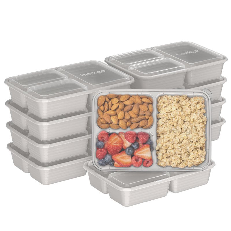3-Compartment Reusable Meal Prep Containers - Stone Gray - 20-Piece Set