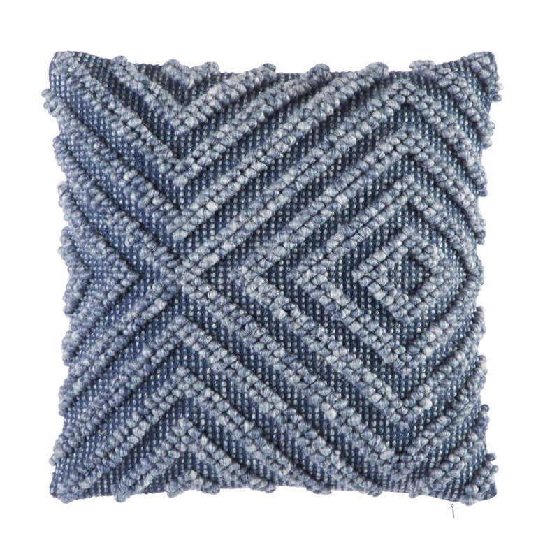 Washed Indigo Decorative Pillow - Heathered Loop Geo Cotton Polyester, 20x20 Inches, Set of 1