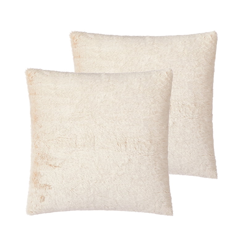 Decorative Faux Fur Throw Pillows - Beige, 20 x 20 Inches, Set of 2 (Variation 1)
