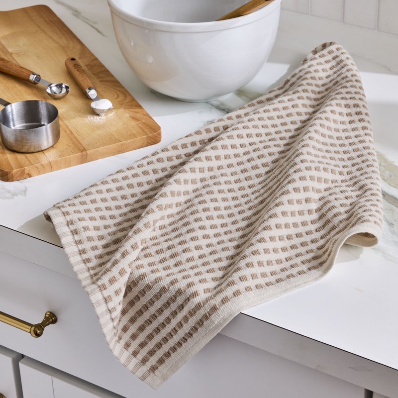 Terry Gingham Kitchen Towel - 18"x28" Latte Swirl