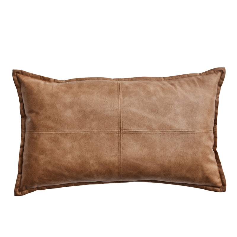 14 x 24 Inch Beige Faux Leather Decorative Pillow - Neutral Home Accent