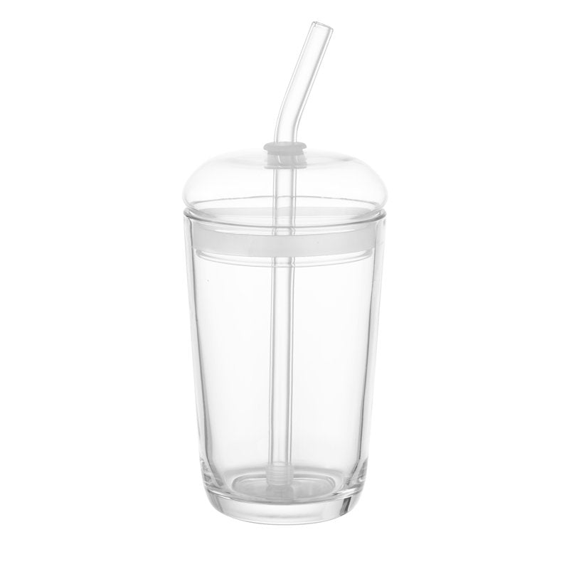 Clear Glass Tumbler with Dome Lid and Straw - 16 oz
