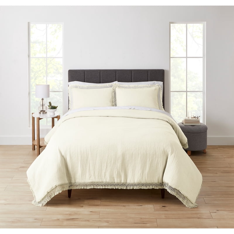 Full/Queen Textured Matelassé Duvet Cover Set - Vanilla Dream, No Fill