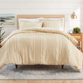 Full/Queen Waffle Stripe Comforter Set - Cream 3-Piece Bed Bedding