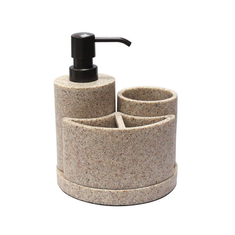 Sandstone Bathroom Accessory Set - 3-Piece Countertop Organizer in Beige