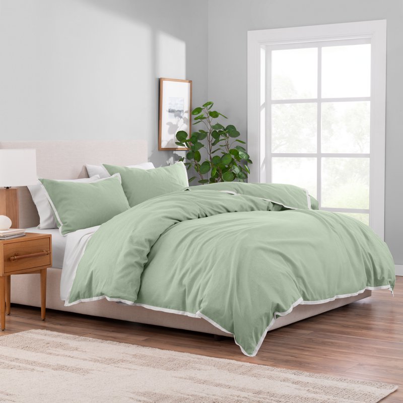 King Linen Duvet Cover Set with Contrast Border - Soft Sea Better Homes & Gardens