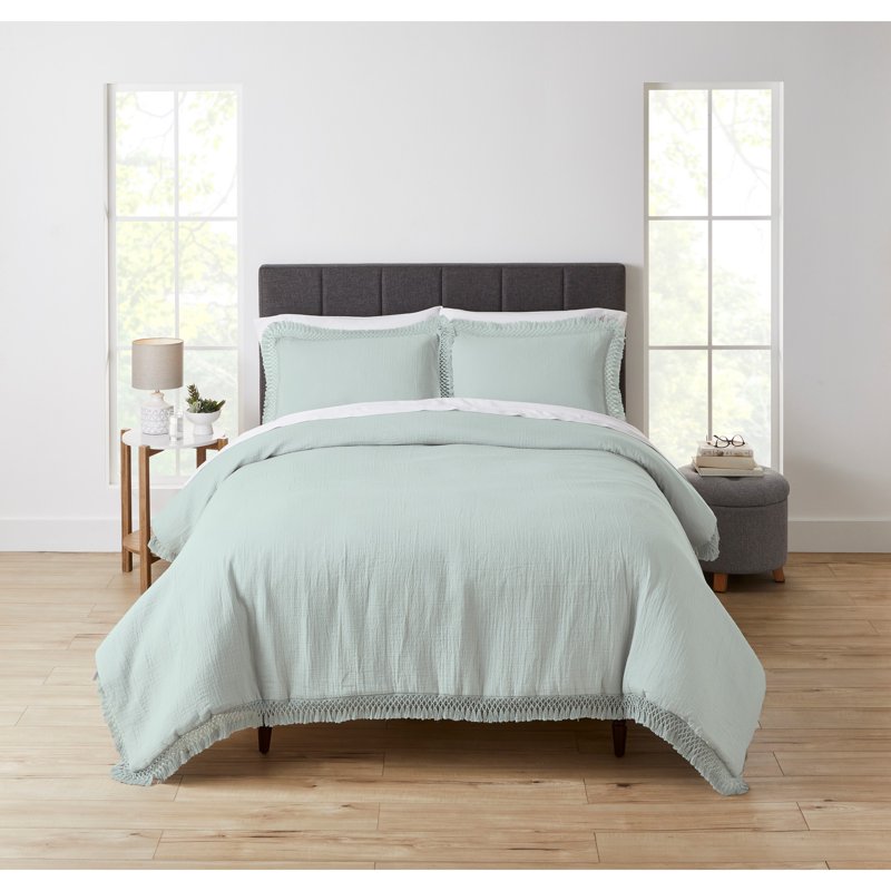 Full/Queen Matelassé Duvet Cover Set with Shams - Soft Sea, 3-Piece