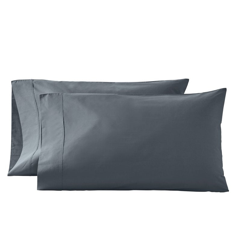 King Size Cotton Percale Pillowcases - Gray, 300 Thread Count, Set of 2