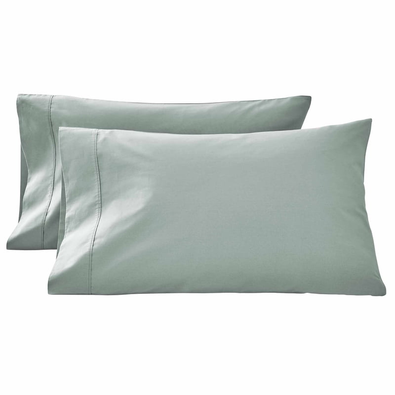 King Size Cotton Percale Pillowcases Set - Green River, 300 Thread Count, Breathable Bedding