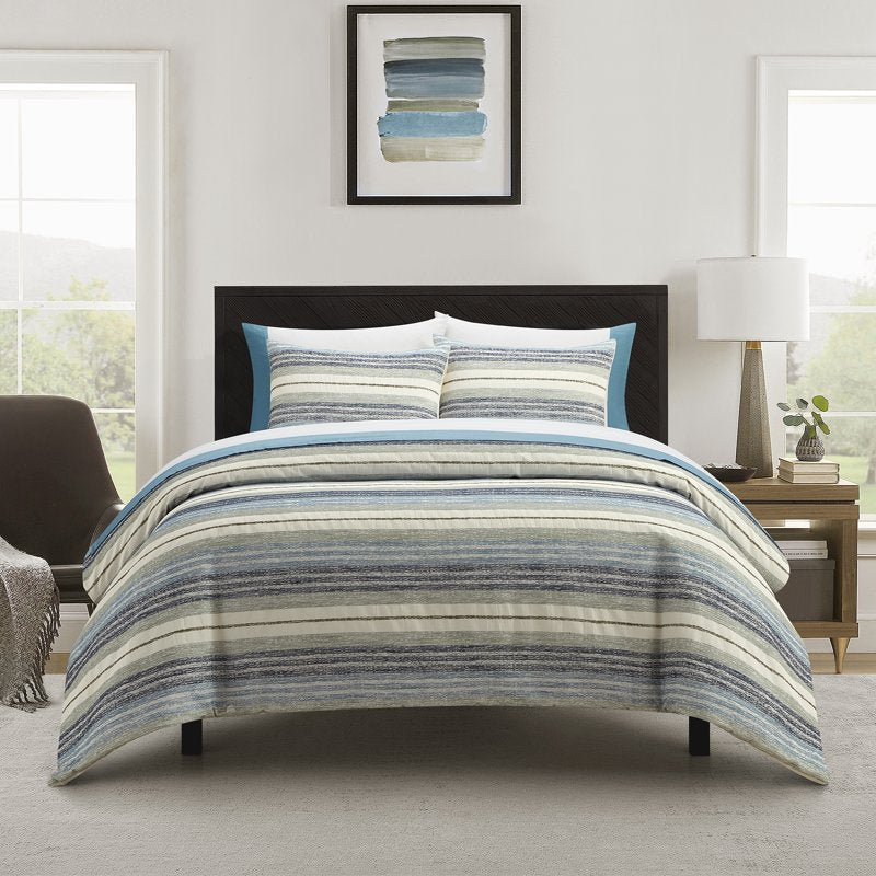 King Green Stripe 7-Piece Woven Bed-in-a-Bag Comforter Set with Sheets