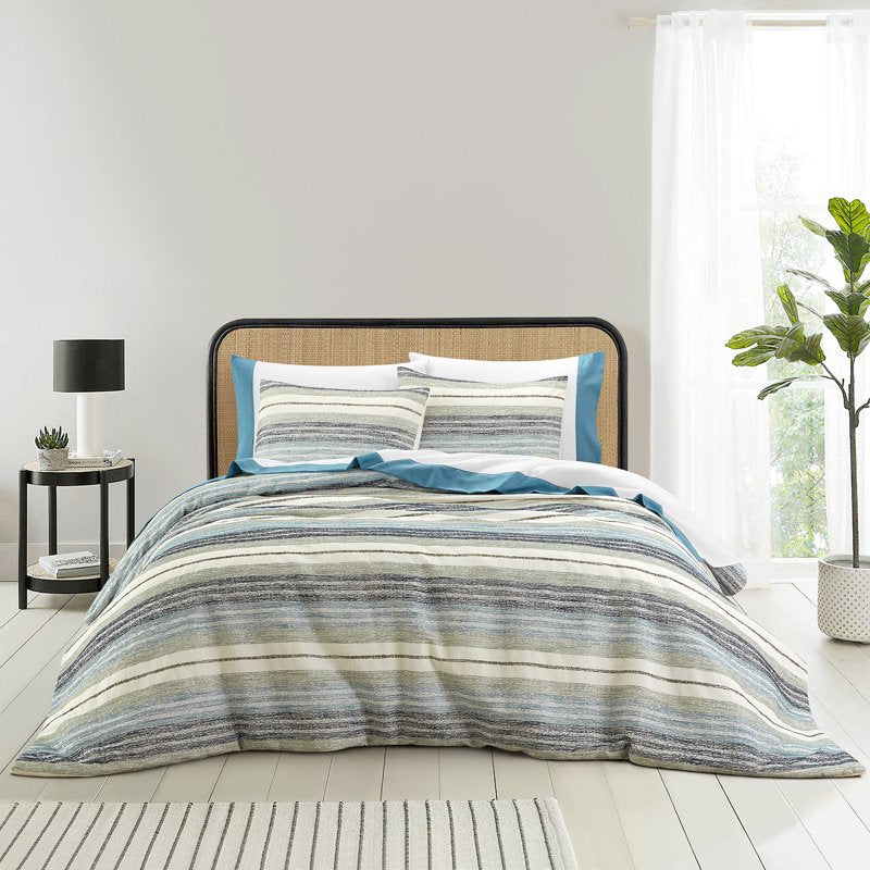 Queen Woven Stripe Bed in a Bag Comforter Set with Sheets - Green Stripe