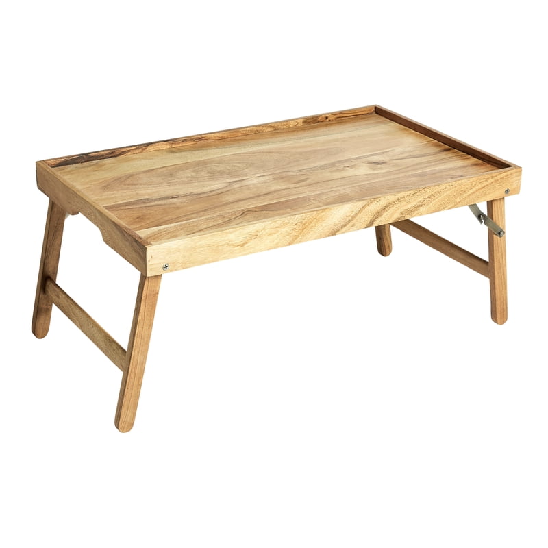 Acacia Wood Bed Tray with Stand - Natural Finish, Single