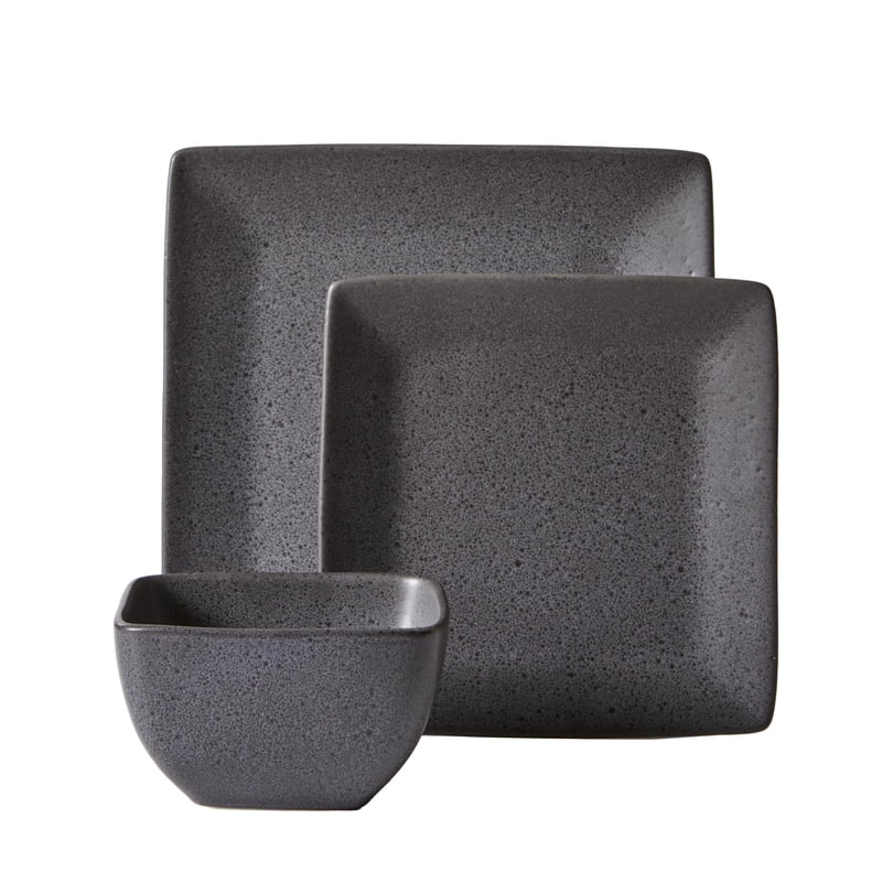 12-Piece Dark Gray Square Stoneware Dinnerware Set - Single