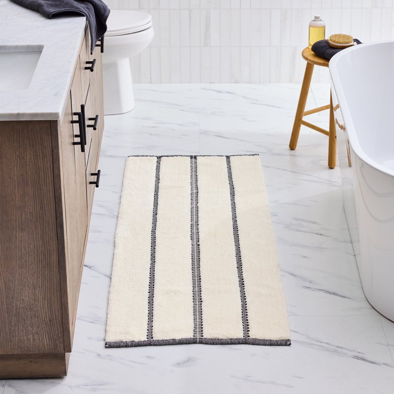 Grey Shadow & Vanilla Dream Bath Runner Rug - 24 x 60 Inches, Cotton, Stripe Design