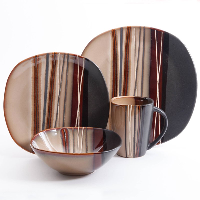 16-Piece Dinnerware Set - Brown - Durable Stoneware
