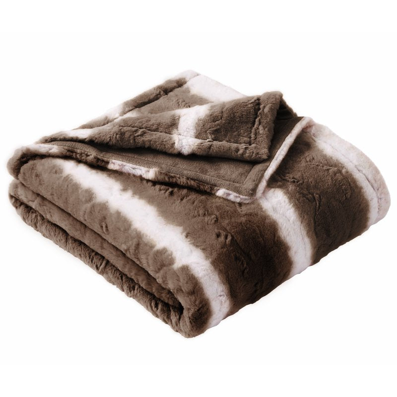Brown Ombre Faux Fur Throw Blanket - Reversible 50x72 Inches - Cozy Home Decor