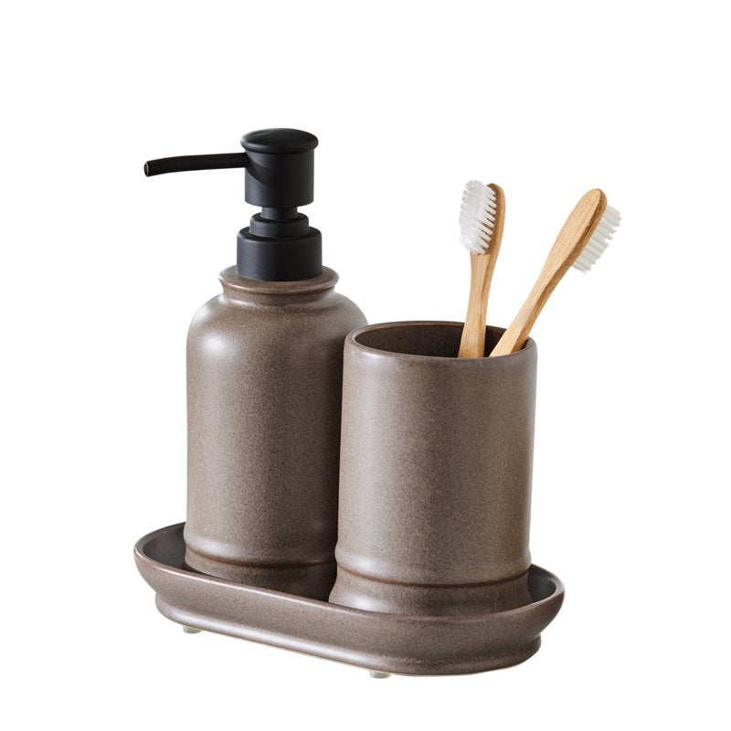 Better Homes & Gardens 3-Piece Ceramic Bathroom Set - Brown, Classic Style