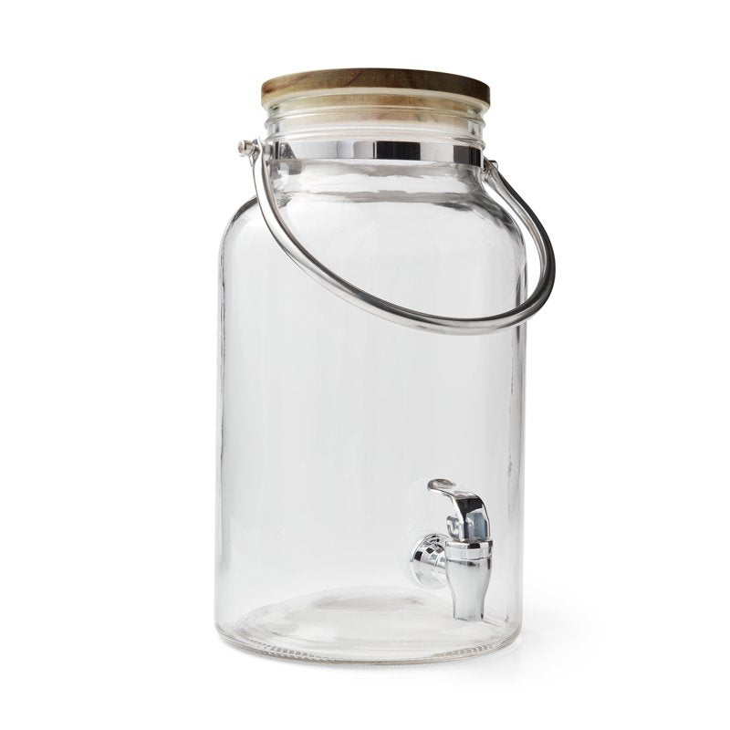 1.5 Gallon Glass Beverage Dispenser with Wood Lid and Steel Handle