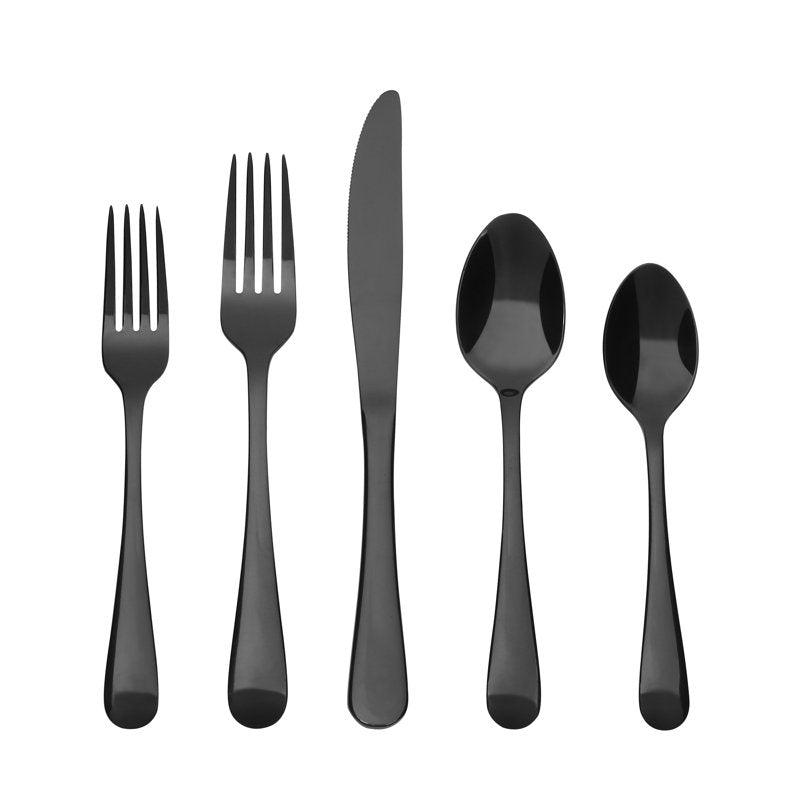 20-Piece Stainless Steel Flatware Set - Black Mirror Finish