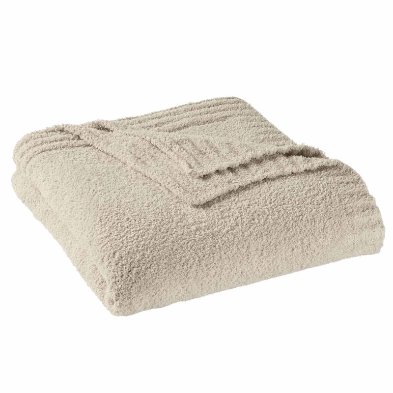 King Cozy Knit Blanket - Beige, Soft Recycled Polyester Bed Throw with Oeko-Tex