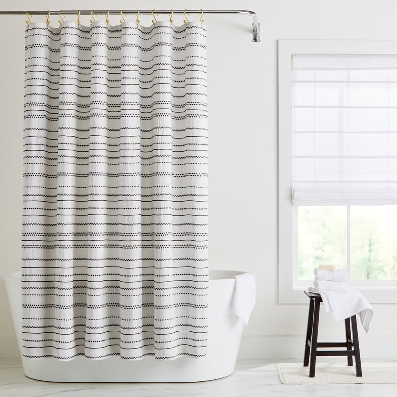 Woven Shower Curtain - Vanilla Dream & Rich Black, 72x72 Inches, Recycled Polyester & Cotton