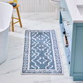 2' x 5' Bath Runner Rug - Blue Silver & White Oushak Style Cotton Mat
